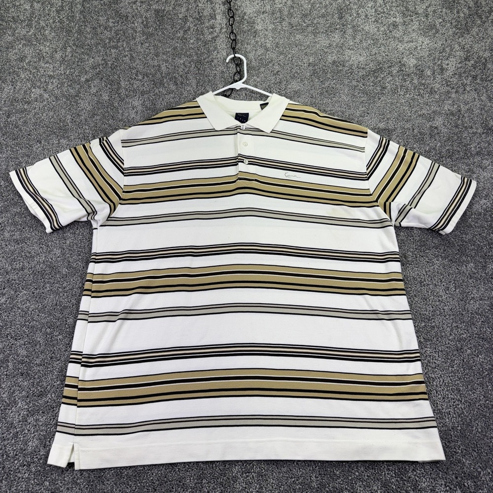 Kani Gold Polo Shirt Mens 4X White Tan Striped Knit Relaxed Fit Logo Casual